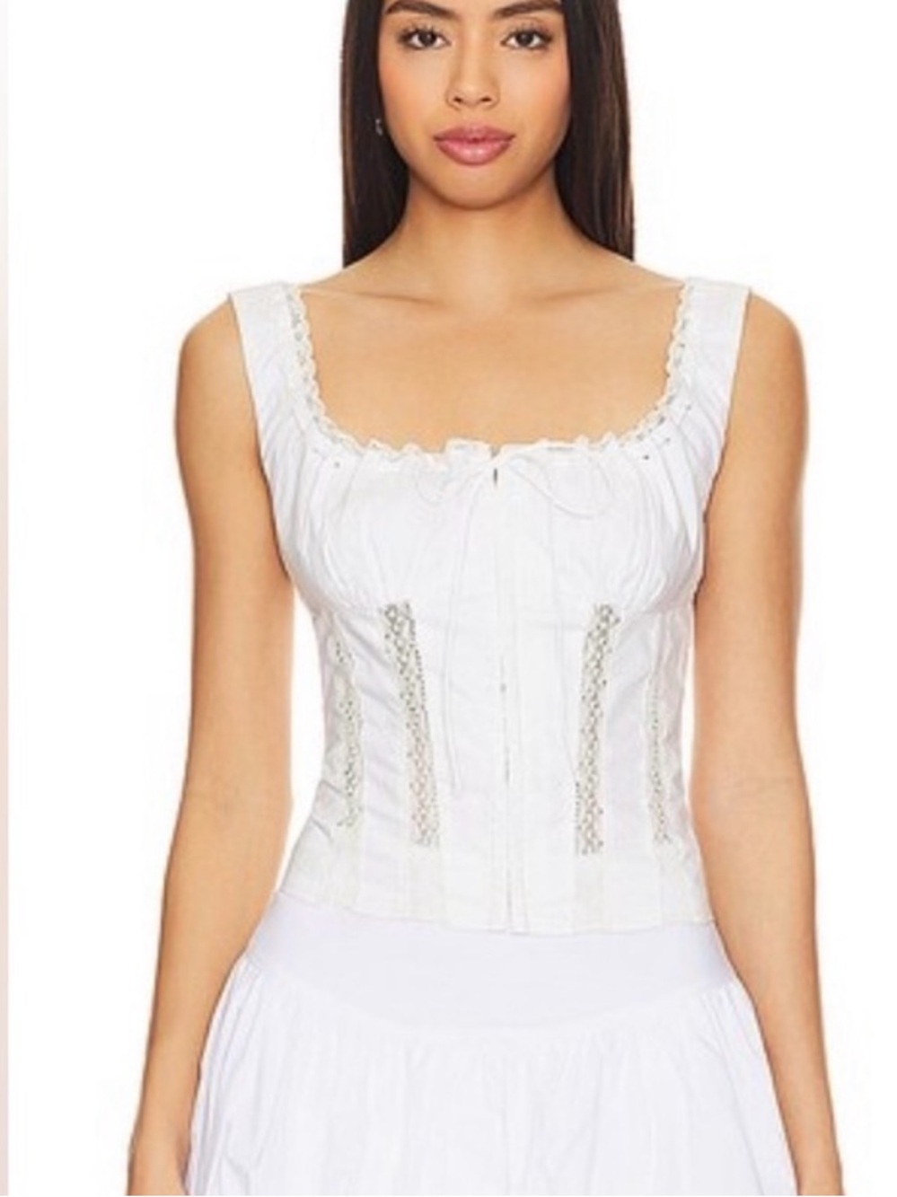 NIA Delilah Top - White Lace-Trim Corset Top